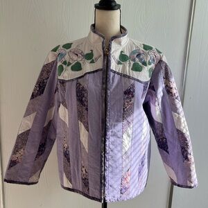 Purple Vintage Quilted/Patchwork Handmade Floral Zippered jacket, no size listed